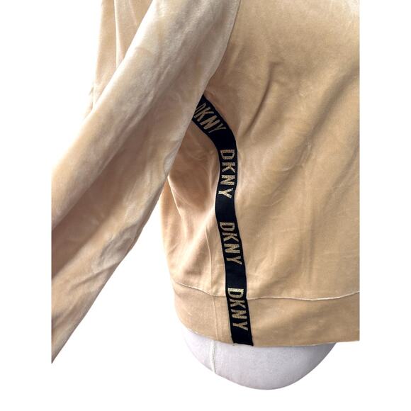 DKNY Full-Zip Hoodie Long Sleeve Elastic Hem Cuffs Velour Gold Tan Women's M NWT - Picture 5 of 11